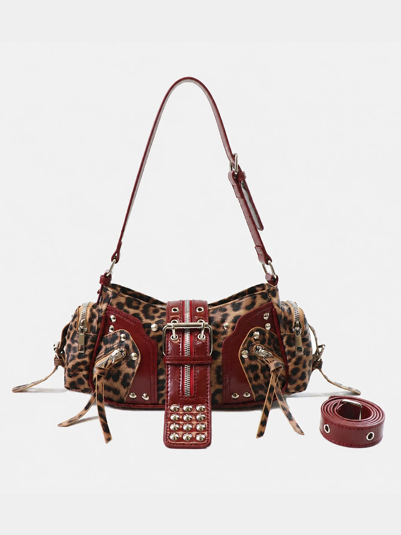 Women Y2K Leopard Print PU Leather Retro Shoulder Bag Studded Underarm Handbag Detachable Crossbody Purse
Women Y2K Leopard Print PU Leather Retro Shoulder Bag Studded Underarm Handbag Detachable Crossbody Purse