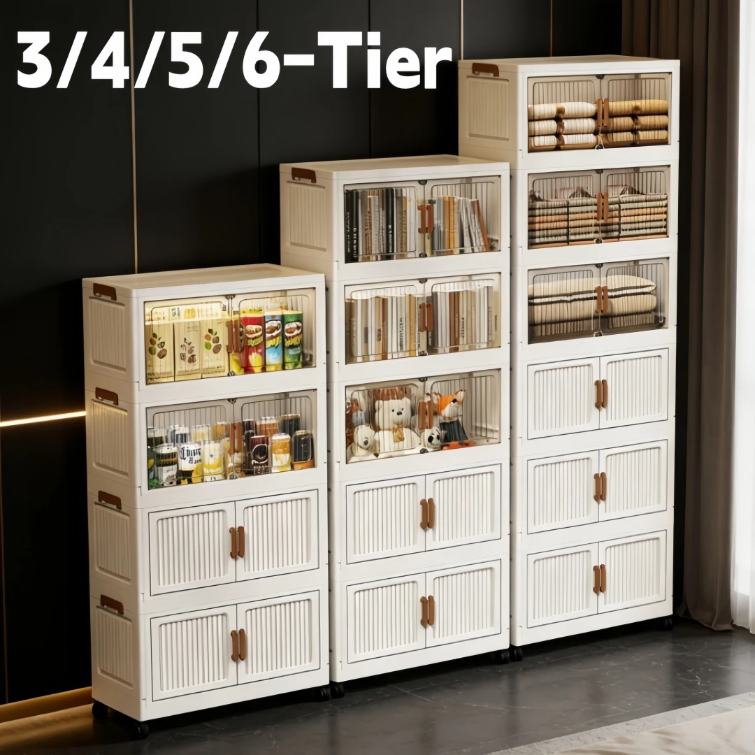 3/4/5/6-layer white plastic storage bins, foldable and stackable, with double doors, handles, and lockable wheels, see-through for easy storage, perfect for bedrooms, closets, and the living room
3/4/5/6-layer white plastic storage bins, foldable and stackable, with double doors, handles, and lockable wheels, see-through for easy storage, perfect for bedrooms, closets, and the living room