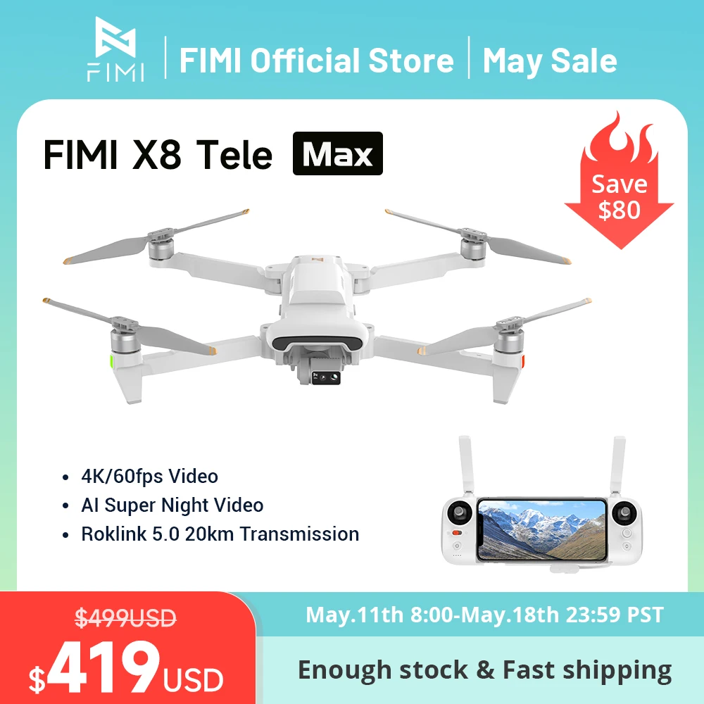 FIMI X8 Tele Max New drone Dual Sony Cameras 5.0 Roklink 20km Range 4K 60fps 3-axis gimbal AI Super Night Video for Beginner
FIMI X8 Tele Max New drone Dual Sony Cameras 5.0 Roklink 20km Range 4K 60fps 3-axis gimbal AI Super Night Video for Beginner