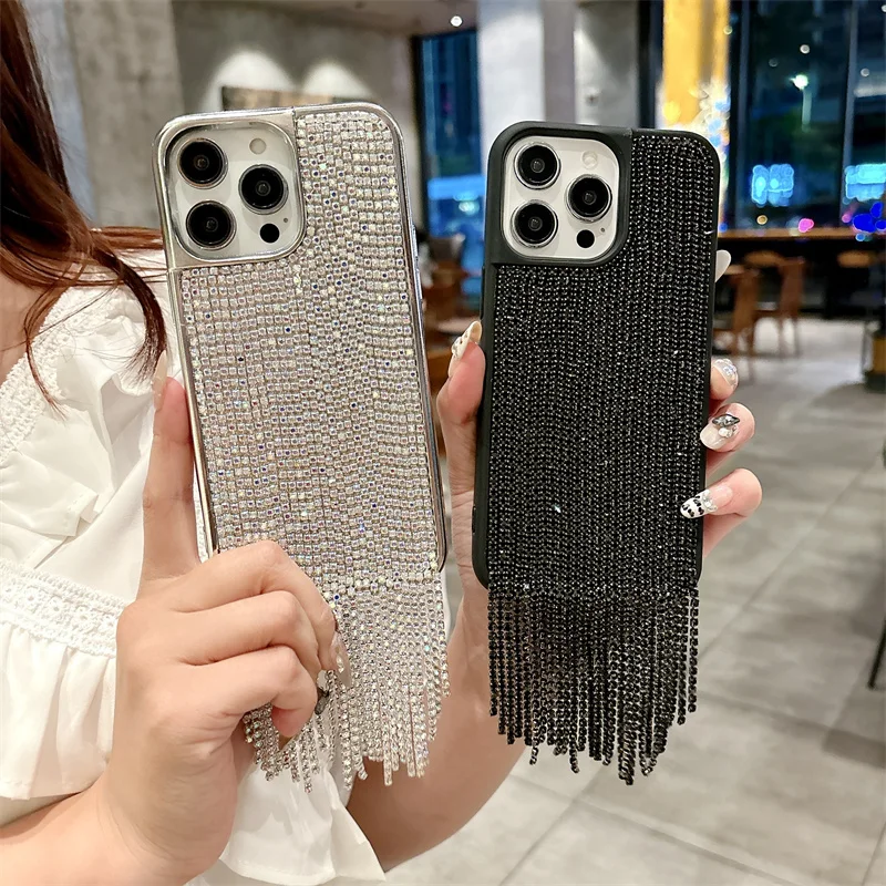 Luxury Tassel Rhinestone Phone Case For iPhone 16 Pro 15 14 13 Pro Max Cover Plating Silver Cases For Apple 15 ProMax Cute Funda
Luxury Tassel Rhinestone Phone Case For iPhone 16 Pro 15 14 13 Pro Max Cover Plating Silver Cases For Apple 15 ProMax Cute Funda