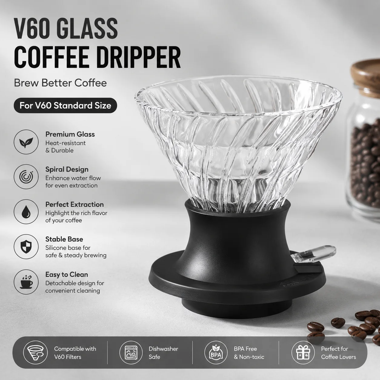 Magpie Reusable Glass Coffee Hand Brew Dripper with Filters for Home, Office, Cafe, and Coffee Shop Use
Magpie Reusable Glass Coffee Hand Brew Dripper with Filters for Home, Office, Cafe, and Coffee Shop Use