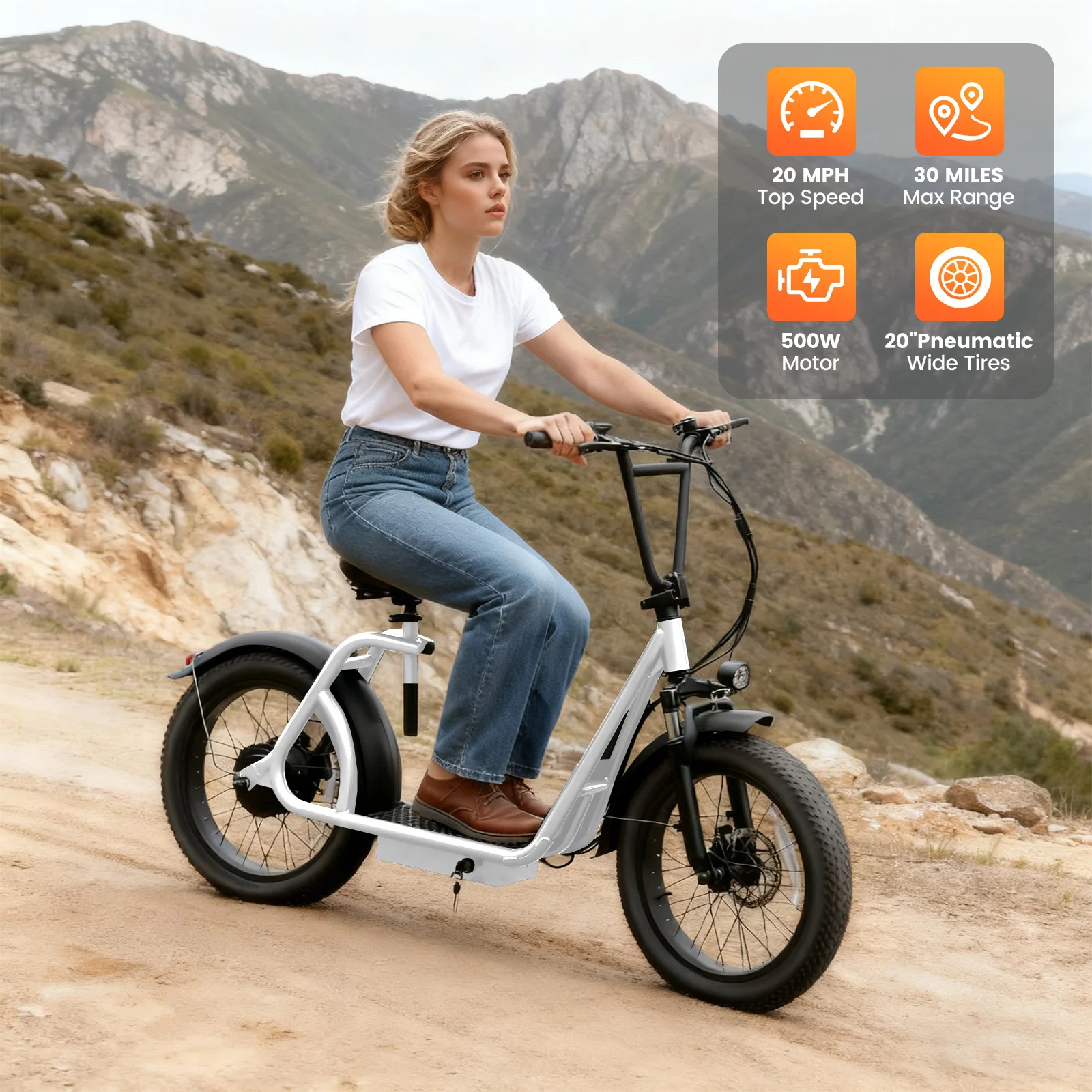 500W Electric Scooter 30Mi 20MPH 20" Fat Tire LCD Screen Adjustable Seat Basket Foldable Off-Road Commuting Ebike
500W Electric Scooter 30Mi 20MPH 20" Fat Tire LCD Screen Adjustable Seat Basket Foldable Off-Road Commuting Ebike
