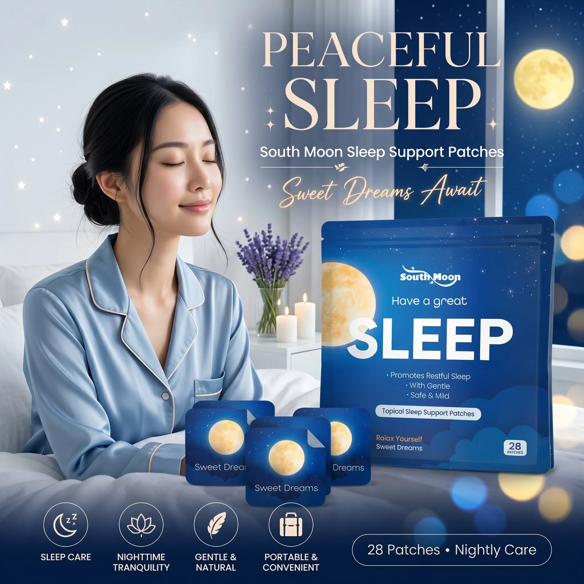 South MoonSleep Patch Improve Sleep Quality Relieve Stress and Anxiety Ensure a Calm and Restful Night Gentle and Portable Patch
South MoonSleep Patch Improve Sleep Quality Relieve Stress and Anxiety Ensure a Calm and Restful Night Gentle and Portable Patch