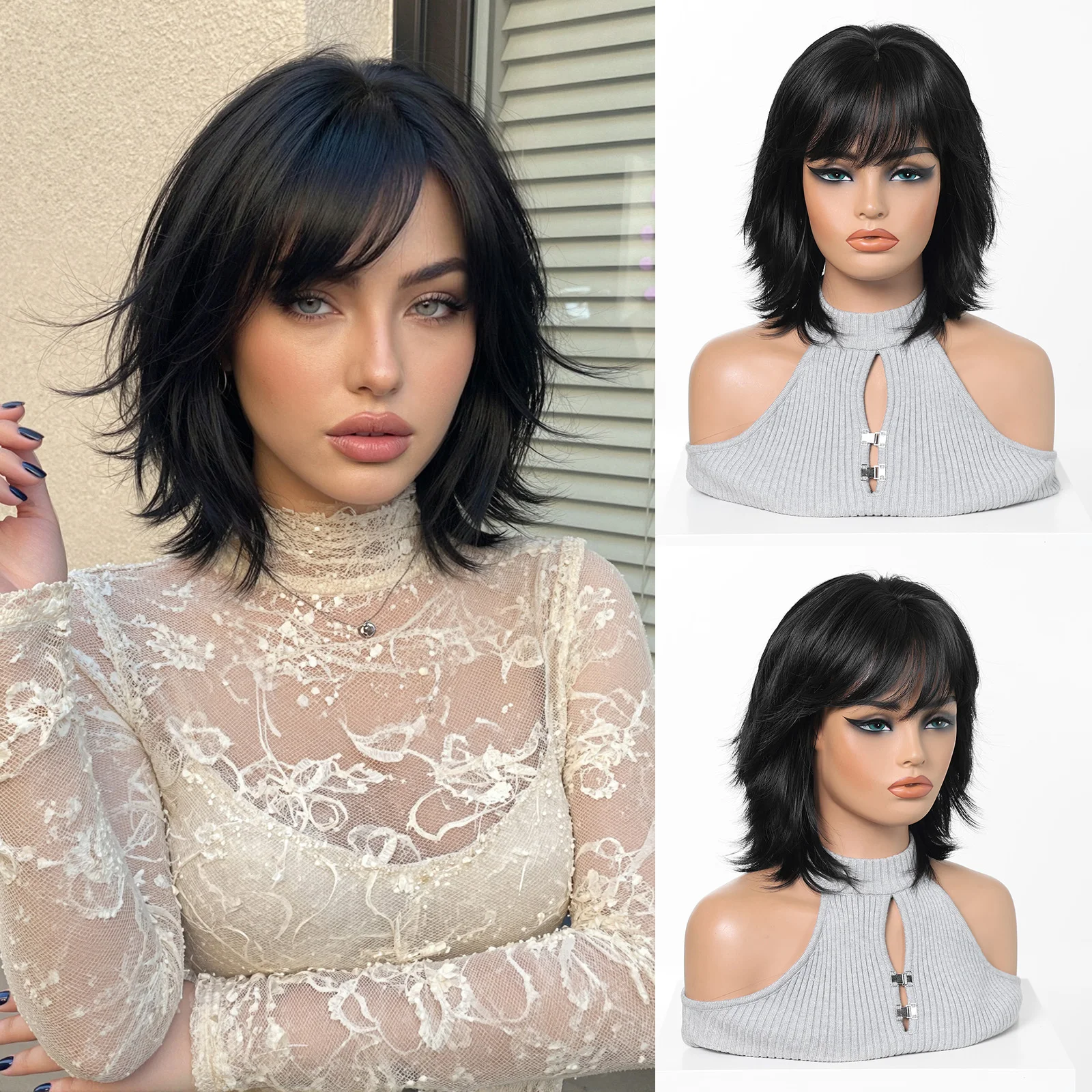 LOUIS FERRE Black Shaggy Wolf Cut Wig with Bangs Short Layered Synthetic Hair Wig for Women Heat Resistant Daily Wear Cosplay
LOUIS FERRE Black Shaggy Wolf Cut Wig with Bangs Short Layered Synthetic Hair Wig for Women Heat Resistant Daily Wear Cosplay