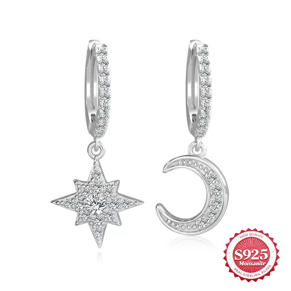 High Quality S925 Sterling Silver Star&Moon Synthetic Moissanite Eardrop Fashion Jewelry Design Accessories For Women Girls
High Quality S925 Sterling Silver Star&Moon Synthetic Moissanite Eardrop Fashion Jewelry Design Accessories For Women Girls