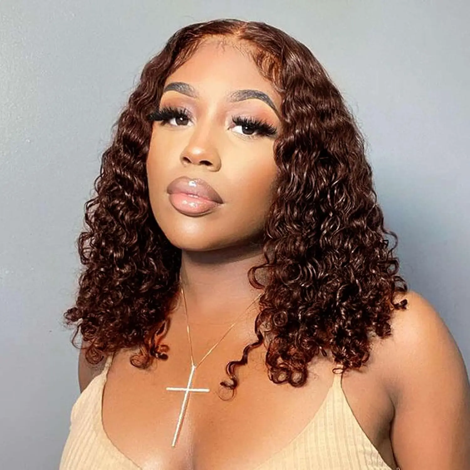 Chocolate Brown Short Kinky Curly Bob Wig 13x4 HD Lace Frontal Deep Wave Human Hair Wigs 4# Colored Pre Plucked Natural Remy Wig
Chocolate Brown Short Kinky Curly Bob Wig 13x4 HD Lace Frontal Deep Wave Human Hair Wigs 4# Colored Pre Plucked Natural Remy Wig