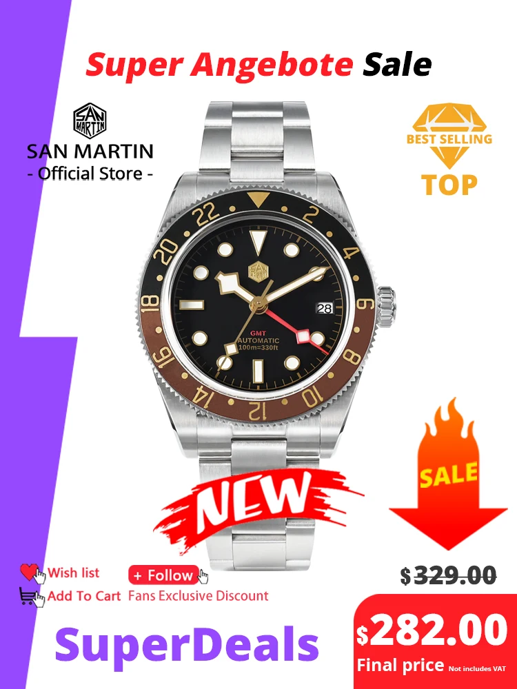 San Martin Root Beer Classic Vintage Luxury Men's Watch 39mm NH34 GMT Automatic Mechanical Watch Sapphire Waterproof 100m SN0109
San Martin Root Beer Classic Vintage Luxury Men's Watch 39mm NH34 GMT Automatic Mechanical Watch Sapphire Waterproof 100m SN0109