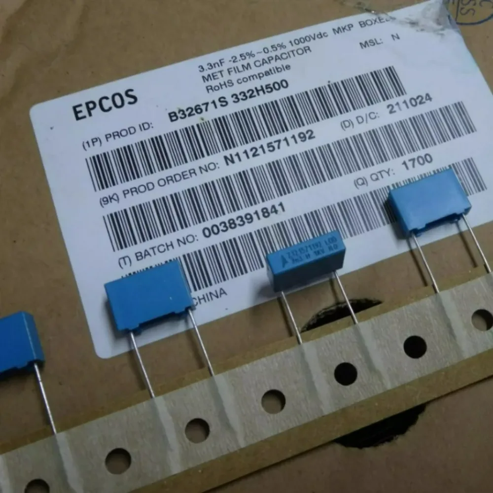 10pcs/lot EPCOS 0.0033uf 1000V 3.3nf 3n3 3300pf 332 H Brand New 10mm High Precision Film Capacitor B32671S332H
10pcs/lot EPCOS 0.0033uf 1000V 3.3nf 3n3 3300pf 332 H Brand New 10mm High Precision Film Capacitor B32671S332H