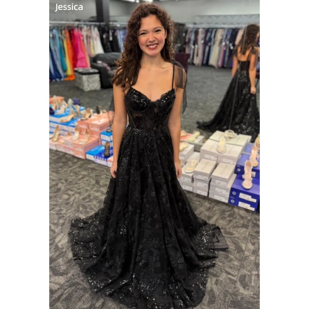Jessica Glamorous Spaghetti Straps Evening Dresses Black Tulle Embroidery Prom Dresses A-line — Formal Occasions Party Dresses
Jessica Glamorous Spaghetti Straps Evening Dresses Black Tulle Embroidery Prom Dresses A-line — Formal Occasions Party Dresses