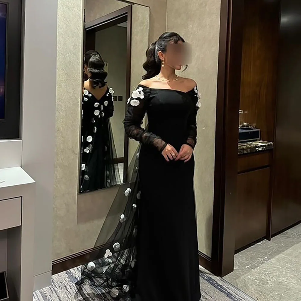 Msikoods Black Evening Dress 2025 Arabic Saudi Off Shoulder Long Sleeve 3D Flower With Train Formal Party Dress Women Customizd
Msikoods Black Evening Dress 2025 Arabic Saudi Off Shoulder Long Sleeve 3D Flower With Train Formal Party Dress Women Customizd