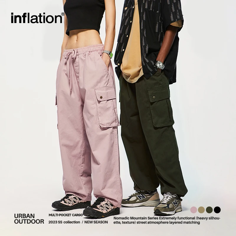 INFLATION Flap Pocket Parachute Pants Unisex Pink Drawstring Waist Cargo Pants Mens Fashion Straight Leg Trousers
INFLATION Flap Pocket Parachute Pants Unisex Pink Drawstring Waist Cargo Pants Mens Fashion Straight Leg Trousers