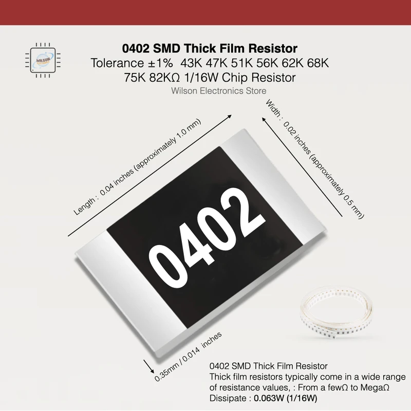 100 PCS/LOT 0402 SMD Chip Fixed Resistor with Tolerance ±1% 43K 47K 51K 56K 62K 68K 75K 82KΩ 1/16W Film Resistor
100 PCS/LOT 0402 SMD Chip Fixed Resistor with Tolerance ±1% 43K 47K 51K 56K 62K 68K 75K 82KΩ 1/16W Film Resistor