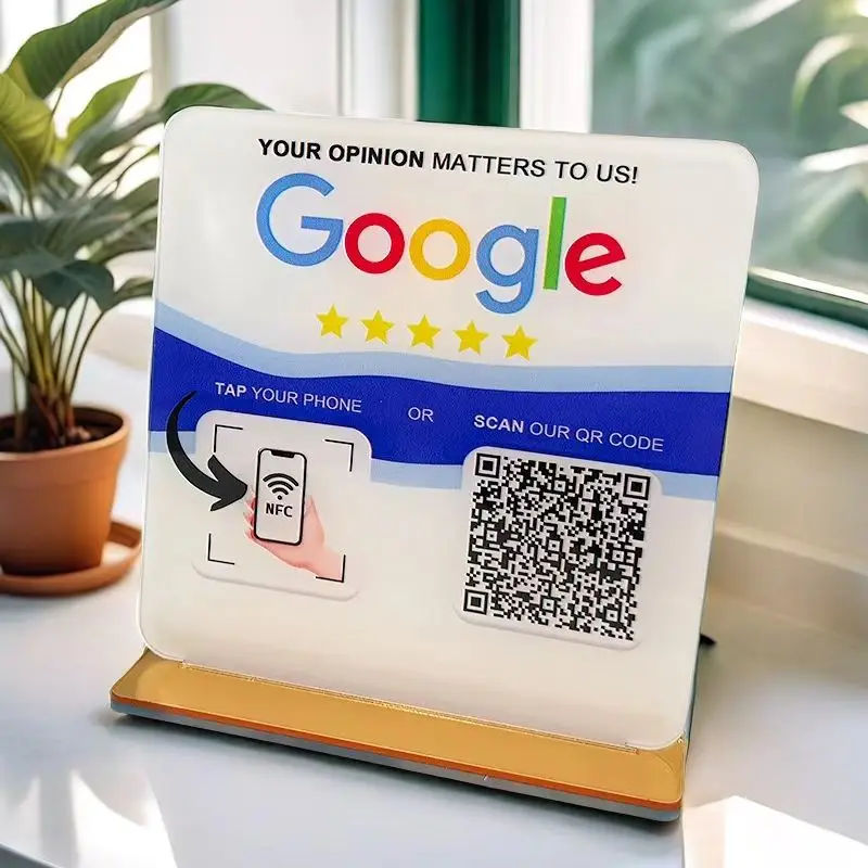 Акриловый Обзор Google NFC QR-код Обзор нас на Google Пользовательский знак Обзора Google с подставкой Сканирование QR-кода Деловой декор
Акриловый Обзор Google NFC QR-код Обзор нас на Google Пользовательский знак Обзора Google с подставкой Сканирование QR-кода Деловой декор