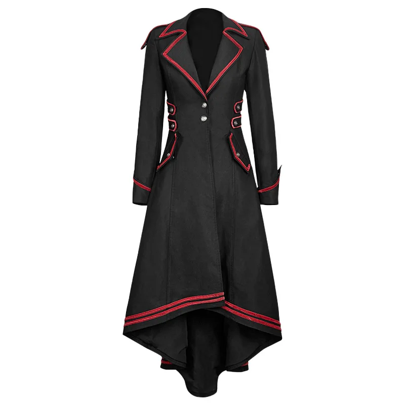 Gothic Vintage Long Coat Women's Black Steampunk Tailcoat Red Trim Military Jacket Halloween Costume Party Stage Outfit
Gothic Vintage Long Coat Women's Black Steampunk Tailcoat Red Trim Military Jacket Halloween Costume Party Stage Outfit