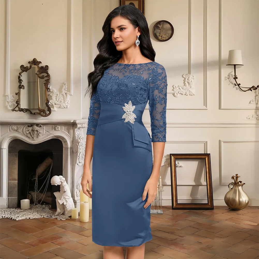 Luxury Sheath Column Scoop Satin Lace Cocktail Dresses With Sequins 1/2 Sleeve Knee Length Evening Party Women Prom Wedding
Luxury Sheath Column Scoop Satin Lace Cocktail Dresses With Sequins 1/2 Sleeve Knee Length Evening Party Women Prom Wedding