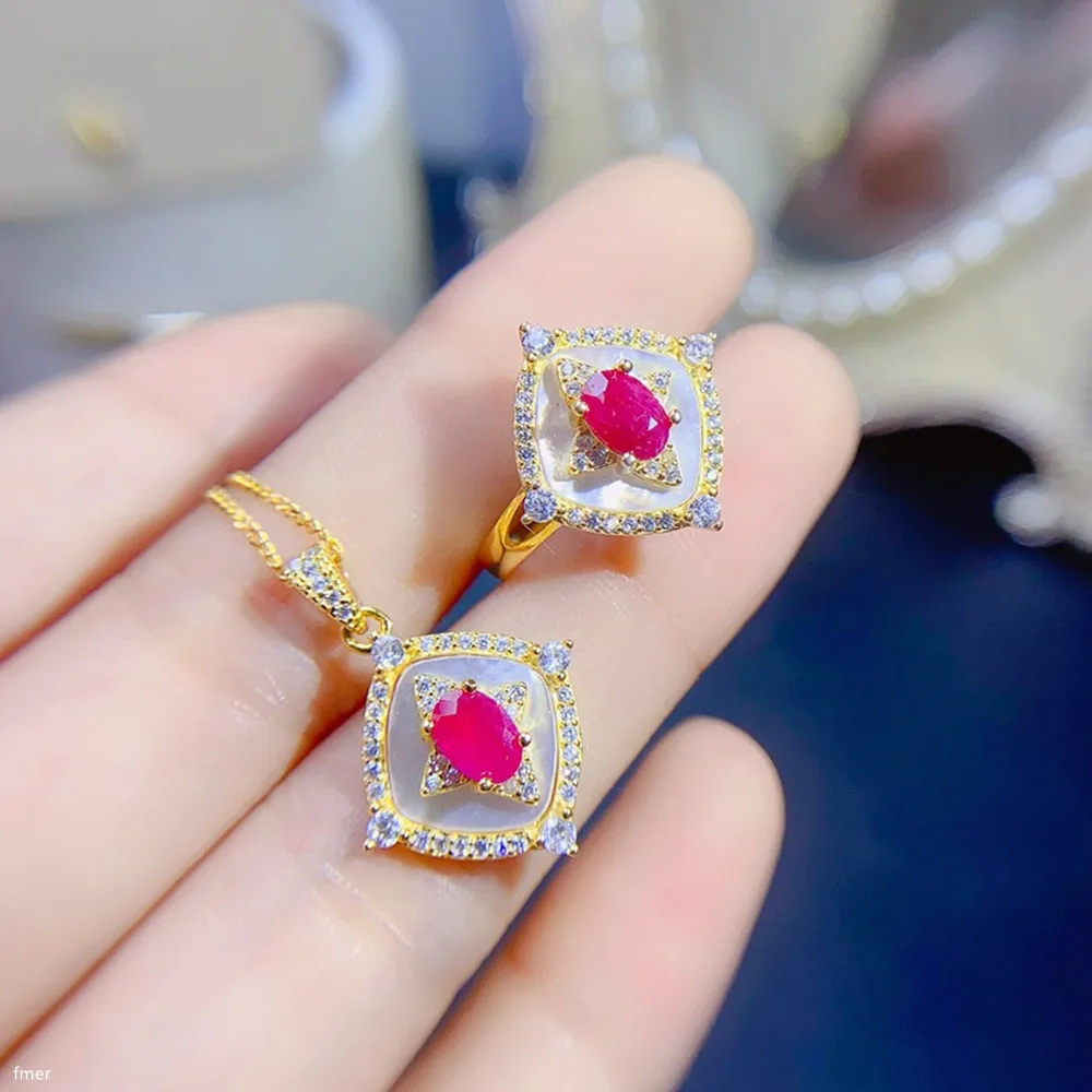 925 sterling silver natural aged ruby women's fresh ring pendant necklace 3 sets to girlfriend birthday party wedding gift
925 sterling silver natural aged ruby women's fresh ring pendant necklace 3 sets to girlfriend birthday party wedding gift