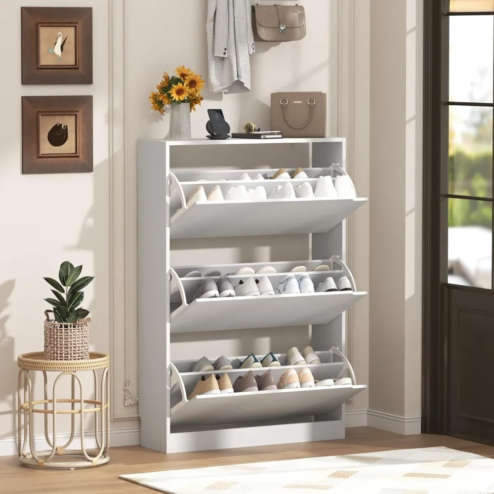 Tall Shoe Cabinet with Coat Rack, Hidden Shoe Storage Cabinet with Doors & Drawer, Hanging Bar & Hooks
Tall Shoe Cabinet with Coat Rack, Hidden Shoe Storage Cabinet with Doors & Drawer, Hanging Bar & Hooks