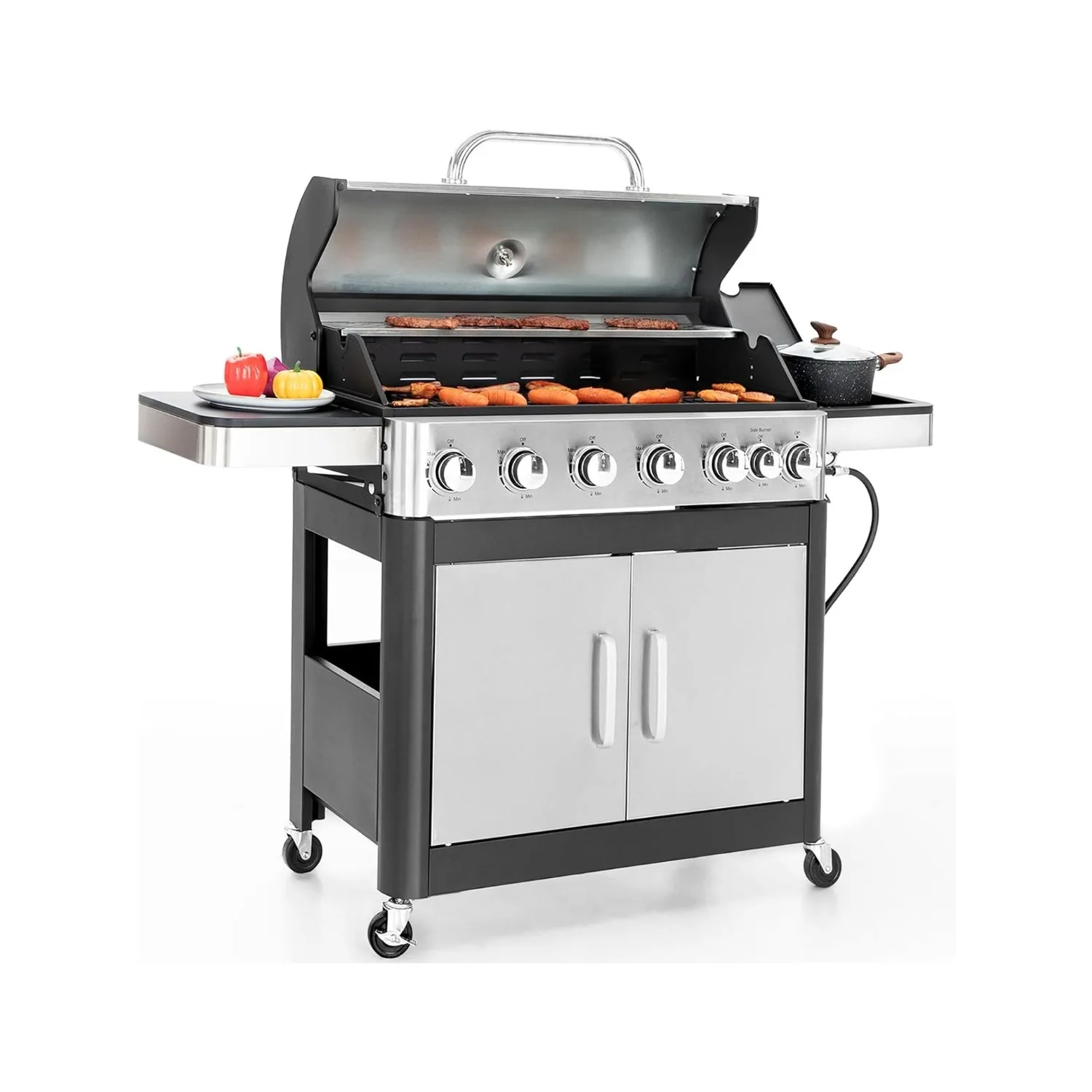 6-Burner Propane Gas BBQ Grill with Side Burner & Porcelain-Enameled Cast Iron Grates, Stainless Steel Barbecue Grills
6-Burner Propane Gas BBQ Grill with Side Burner & Porcelain-Enameled Cast Iron Grates, Stainless Steel Barbecue Grills