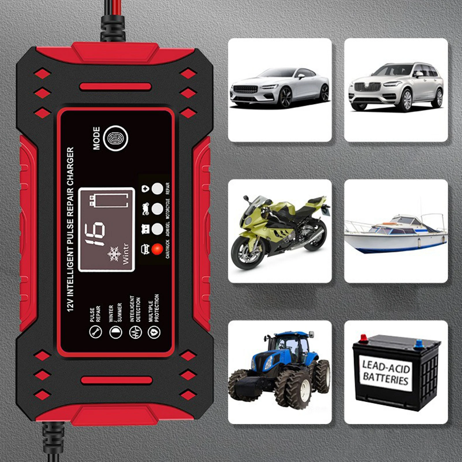 Car Battery Charger with Display Screen Versatile Pulse Repair Charger Durable Intelligent Charging for Motorcycle Truck Car
Car Battery Charger with Display Screen Versatile Pulse Repair Charger Durable Intelligent Charging for Motorcycle Truck Car