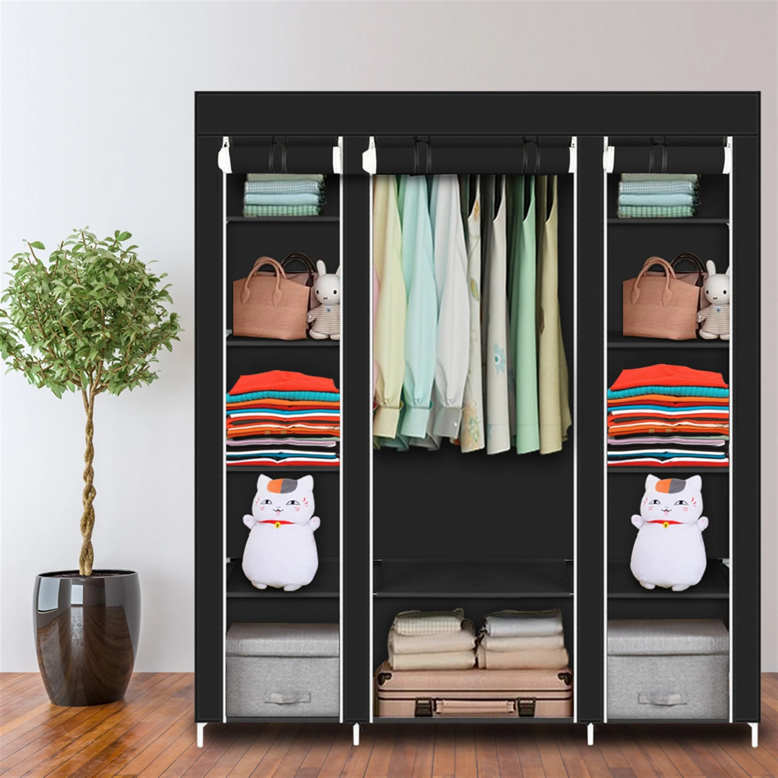 Portable wardrobe, closet, easy to assemble, sturdy and durable, 5 layers with 12 compartments, 150*45*175 - black
Portable wardrobe, closet, easy to assemble, sturdy and durable, 5 layers with 12 compartments, 150*45*175 - black