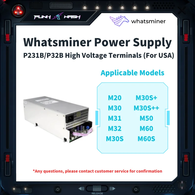 Brand New Whatsminer P31B P32B for Whatsminer M20 M30 M31 M32 M30S M30S+ M30S++ M50 M60 M60S PSU power supply
Brand New Whatsminer P31B P32B for Whatsminer M20 M30 M31 M32 M30S M30S+ M30S++ M50 M60 M60S PSU power supply
