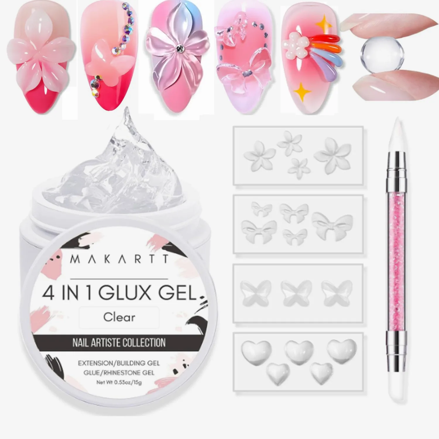 Makartt Solid Gel Builder Kit for 3D Scupting DIY-15ML 4 in 1 Nail Extension Gel, Silicone Molds, Sculpting Brush,UV Gel Glue
Makartt Solid Gel Builder Kit for 3D Scupting DIY-15ML 4 in 1 Nail Extension Gel, Silicone Molds, Sculpting Brush,UV Gel Glue