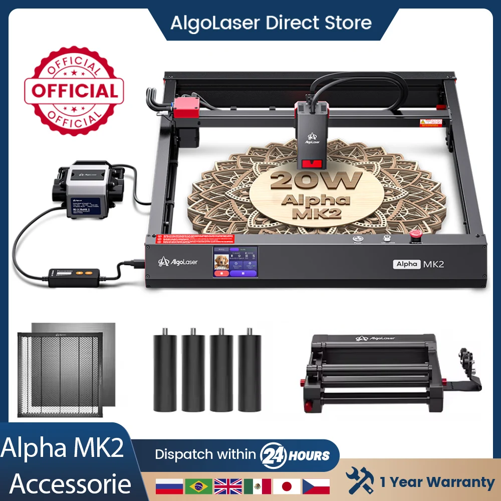 AlgoLaser Alpha MK2 22W Laser Engraver Cutting Machine Cutter With Laser Engraver Accessorie Honeycomb Panel and Rotary Roller
AlgoLaser Alpha MK2 22W Laser Engraver Cutting Machine Cutter With Laser Engraver Accessorie Honeycomb Panel and Rotary Roller