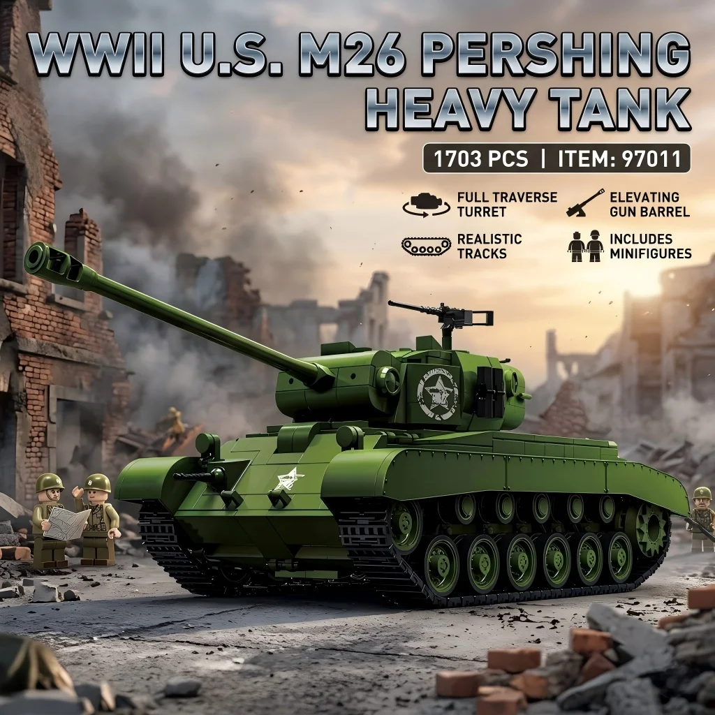 MOC WW2 US Army M26 Pershing Heavy Tank Military Building Blocks 1703pcs DIY Armor Vehicle Model Bricks Kit Toy for Boys Gift
MOC WW2 US Army M26 Pershing Heavy Tank Military Building Blocks 1703pcs DIY Armor Vehicle Model Bricks Kit Toy for Boys Gift