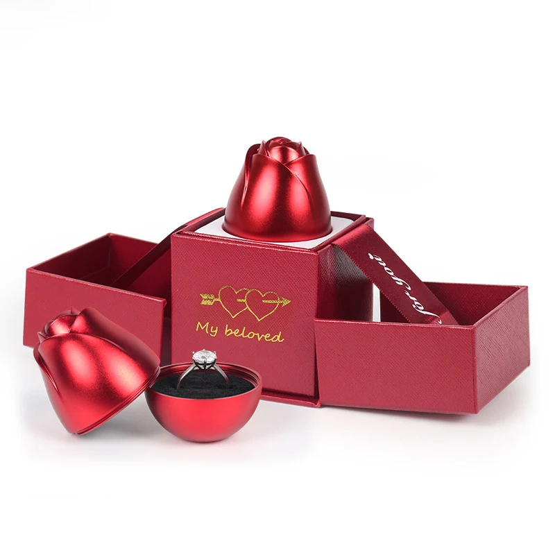 Creative Double Open Red Metal Rose Jewelry Box Proposal Ring Display Stand Gift Packaging Box
Creative Double Open Red Metal Rose Jewelry Box Proposal Ring Display Stand Gift Packaging Box