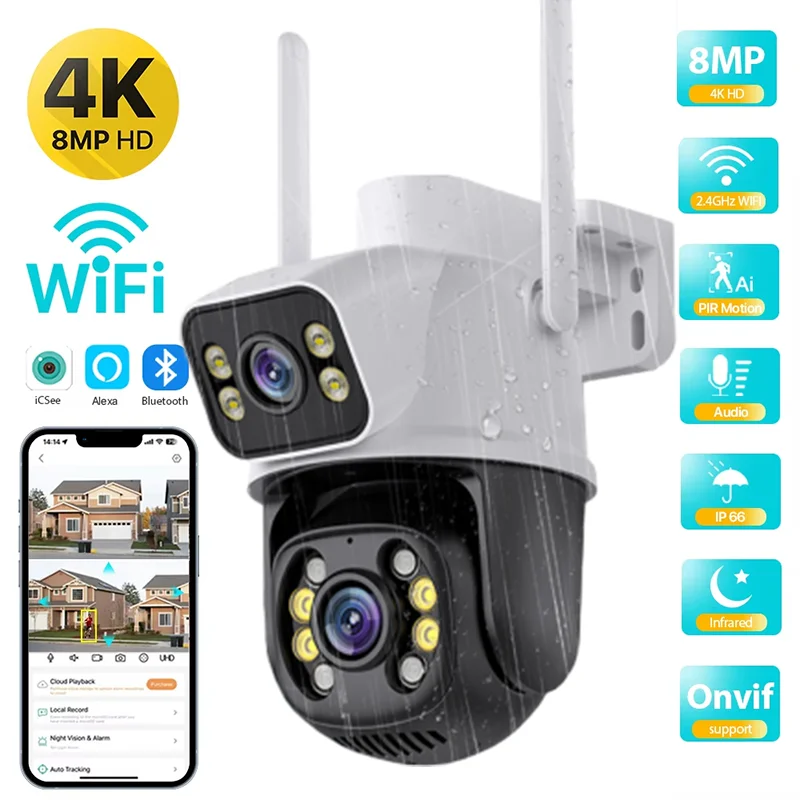 4K 8MP HD IP Camera Outdoor Dual-Lens External WiFi Camera 6MP Dual Screen Security PTZ Cam Auto Tracking Surveillance iCSee
4K 8MP HD IP Camera Outdoor Dual-Lens External WiFi Camera 6MP Dual Screen Security PTZ Cam Auto Tracking Surveillance iCSee