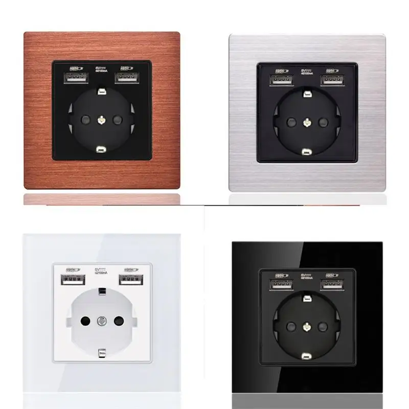 Schuko Wall Socket With 2.1A USB White Glass Panel EU Power Socket 2 Way USB Fast Charging Port Russia Spain 16A Electric Outlet
Schuko Wall Socket With 2.1A USB White Glass Panel EU Power Socket 2 Way USB Fast Charging Port Russia Spain 16A Electric Outlet