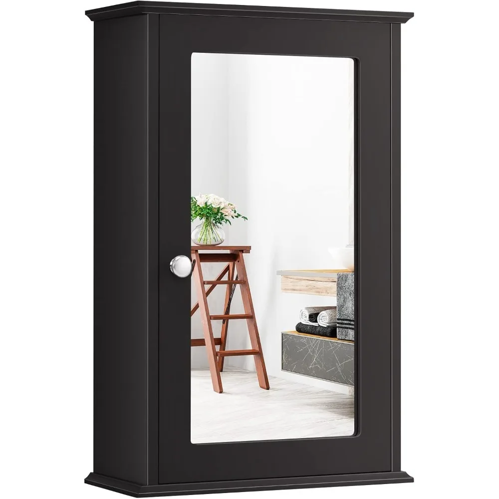Mirrored Bathroom Wall Cabinet, Wall-Mounted Storage Cabinet with Single Mirror Door, Lockable Medicine Cabinet with Adjustable
Mirrored Bathroom Wall Cabinet, Wall-Mounted Storage Cabinet with Single Mirror Door, Lockable Medicine Cabinet with Adjustable