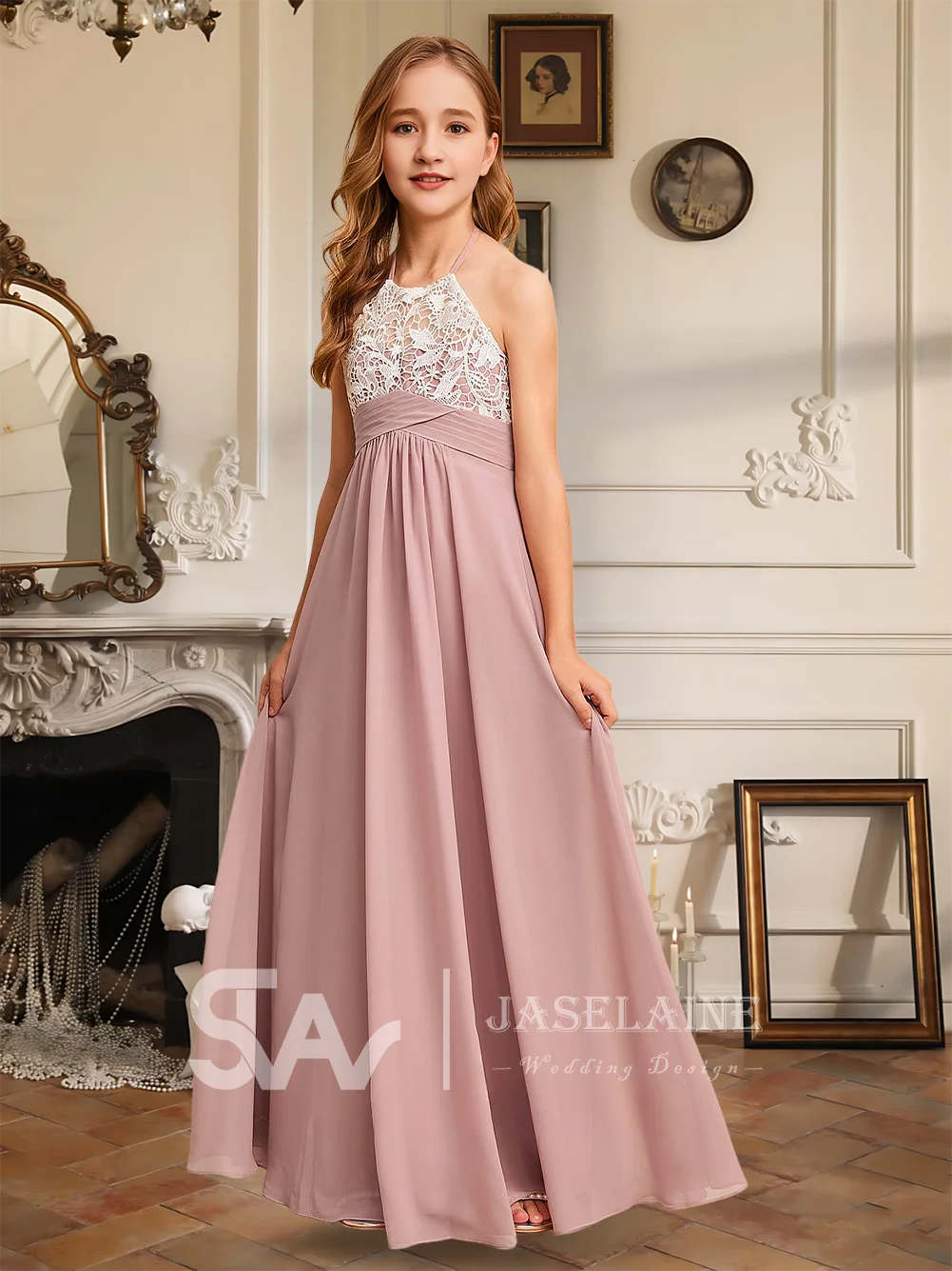 A Elegant A-Line Halter Floor-Length Chiffon Lace Junior Bridesmaid Dress Flower Girl Dress Girls Party Wedding Formal Special
A Elegant A-Line Halter Floor-Length Chiffon Lace Junior Bridesmaid Dress Flower Girl Dress Girls Party Wedding Formal Special