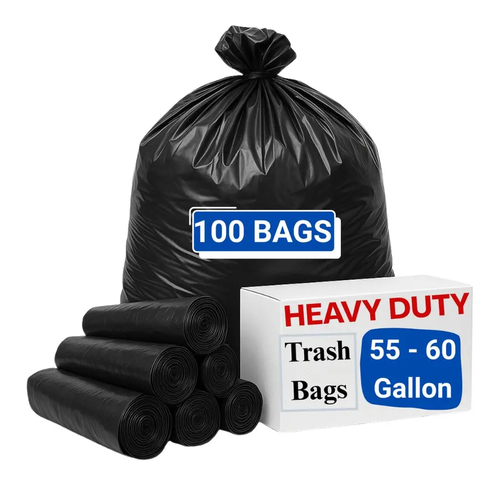 Heavy Duty Trash Bags 55-60 Gallon, 38x58 in 1.5 Mil Thick, Black Garbage Bags, 10 Rolls x 10 Bags (100 Bags Total)
Heavy Duty Trash Bags 55-60 Gallon, 38x58 in 1.5 Mil Thick, Black Garbage Bags, 10 Rolls x 10 Bags (100 Bags Total)