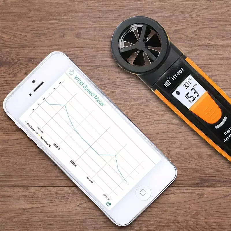 Digital Ultrasonic Hot Wire Buletooth Anemometers for Electric Power Crane Handheld Wireless Wind Meter with APP 1~30.0m HT-807
Digital Ultrasonic Hot Wire Buletooth Anemometers for Electric Power Crane Handheld Wireless Wind Meter with APP 1~30.0m HT-807