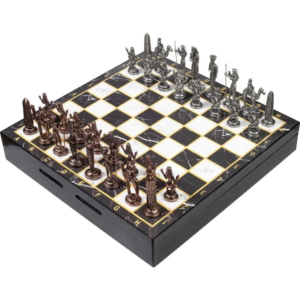 Luxury Metal Chess Set Bronze- Gold Egyptian Army\Roman Archers Chrome Plated & Marble Patterned Storage Chest 37 x 37 Cm.
Luxury Metal Chess Set Bronze- Gold Egyptian Army\Roman Archers Chrome Plated & Marble Patterned Storage Chest 37 x 37 Cm.