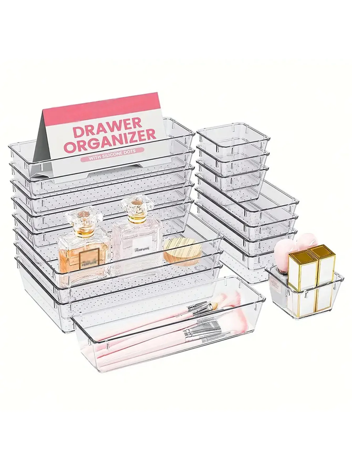 25pcs Drawer Organizer Set, 4 Size Vanity Organizer Plastic Tray, Clear Acrylic Drawer Organizer Storage Bins, Makeup organizer
25pcs Drawer Organizer Set, 4 Size Vanity Organizer Plastic Tray, Clear Acrylic Drawer Organizer Storage Bins, Makeup organizer