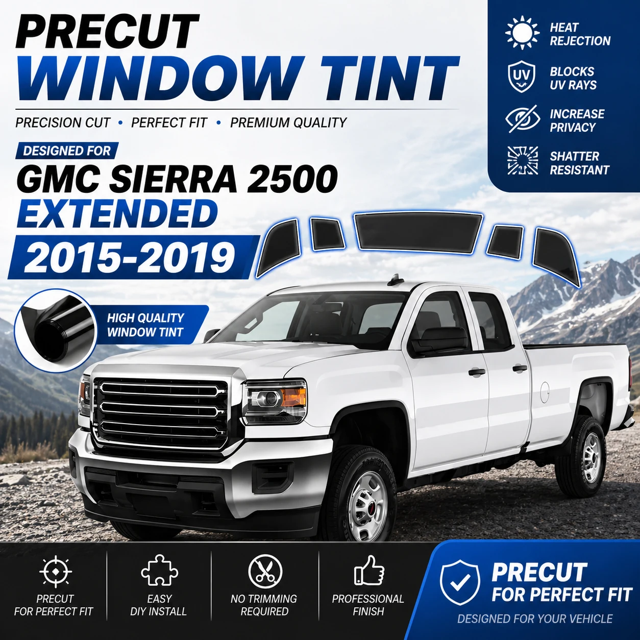 Precut Windows Tint Film Sun Block Protection Privacy Anti Shatter Glass Film Shade Kit for Gmc Sierra 2500 Extended 2015-2019
Precut Windows Tint Film Sun Block Protection Privacy Anti Shatter Glass Film Shade Kit for Gmc Sierra 2500 Extended 2015-2019