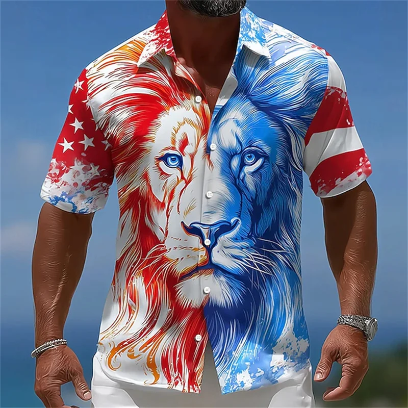 Men's Lion-Print Short-Sleeve Shirt – USA 250th Anniversary/Patriotic Theme – Suitable for Outdoors and Holidays
Men's Lion-Print Short-Sleeve Shirt – USA 250th Anniversary/Patriotic Theme – Suitable for Outdoors and Holidays