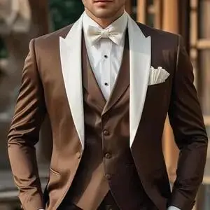 New White Collar Brown Formal Business Men Suit Groom Groomsman Wedding Party Prom Male Tuxedos 3 Piece Set Blazer Vest Pants
New White Collar Brown Formal Business Men Suit Groom Groomsman Wedding Party Prom Male Tuxedos 3 Piece Set Blazer Vest Pants