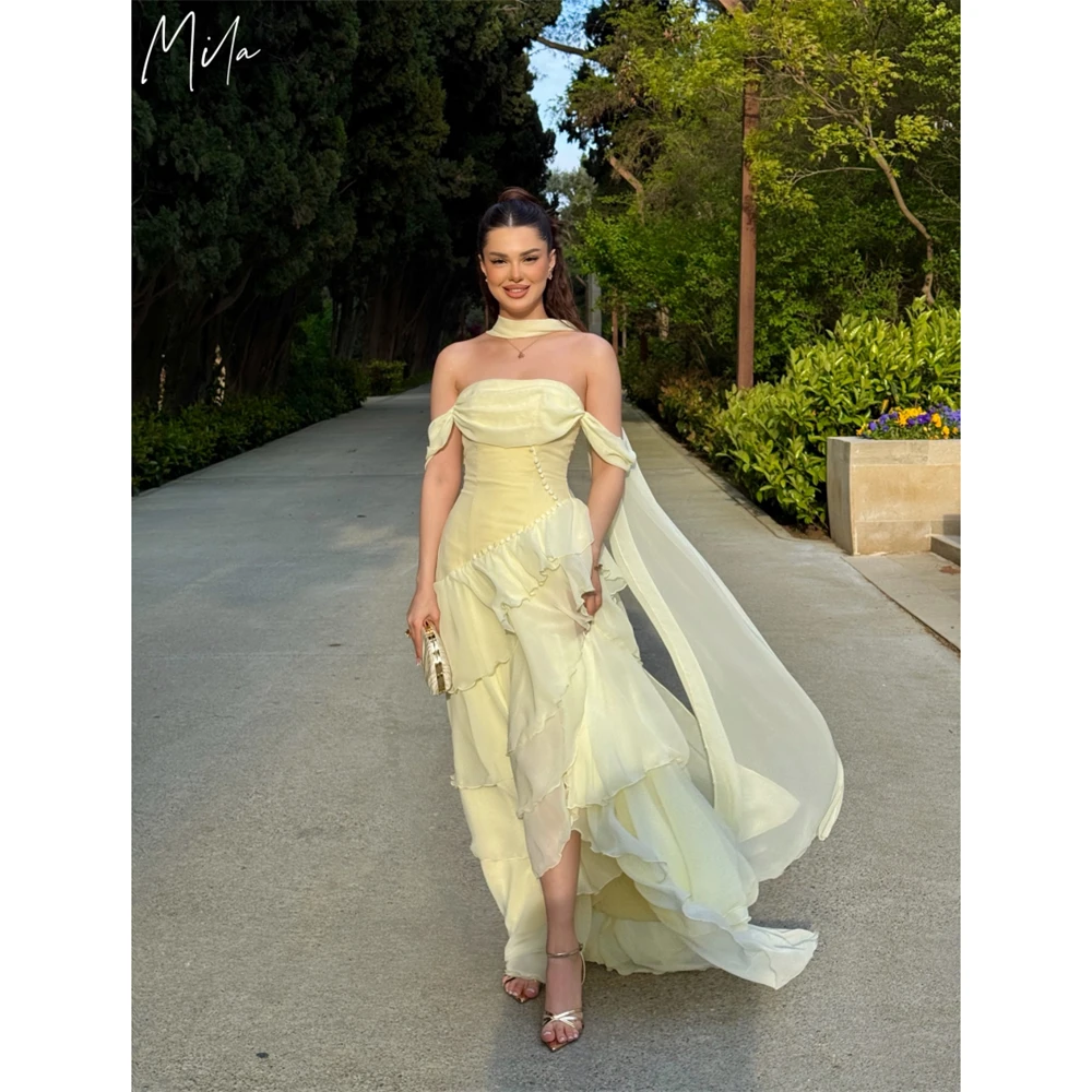 Mila Customized Yellow Off Shoulder Tiered Ruffle Buttons Prom Dress With Shawl Formal Evening Floor-length Vestidos De Fiesta
Mila Customized Yellow Off Shoulder Tiered Ruffle Buttons Prom Dress With Shawl Formal Evening Floor-length Vestidos De Fiesta