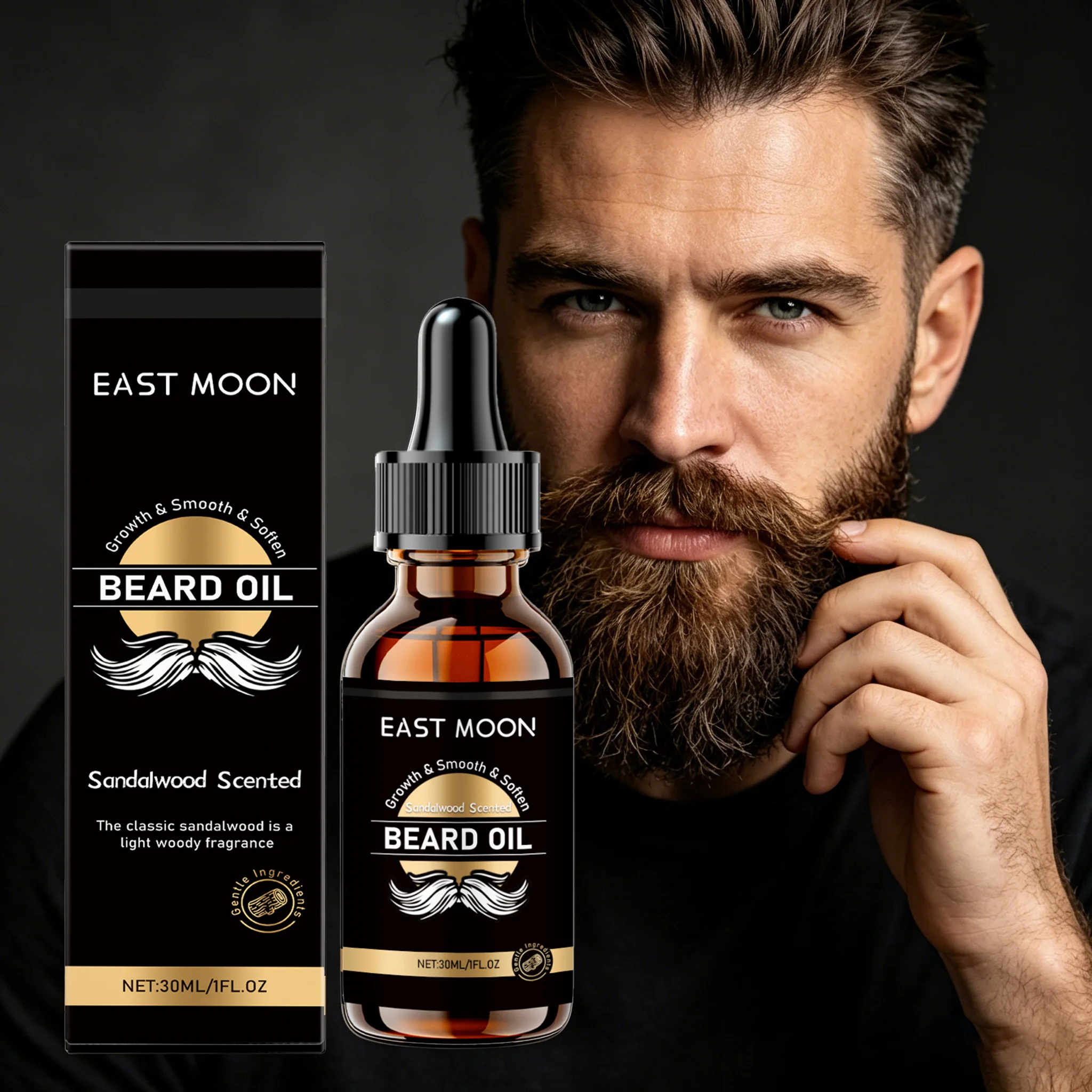 30ML Sandalwood Beard Care Oil Gentle Nourishing & Hydrating Improve Smoothness Enhance Gloss Softening Beard Essence Oil
30ML Sandalwood Beard Care Oil Gentle Nourishing & Hydrating Improve Smoothness Enhance Gloss Softening Beard Essence Oil