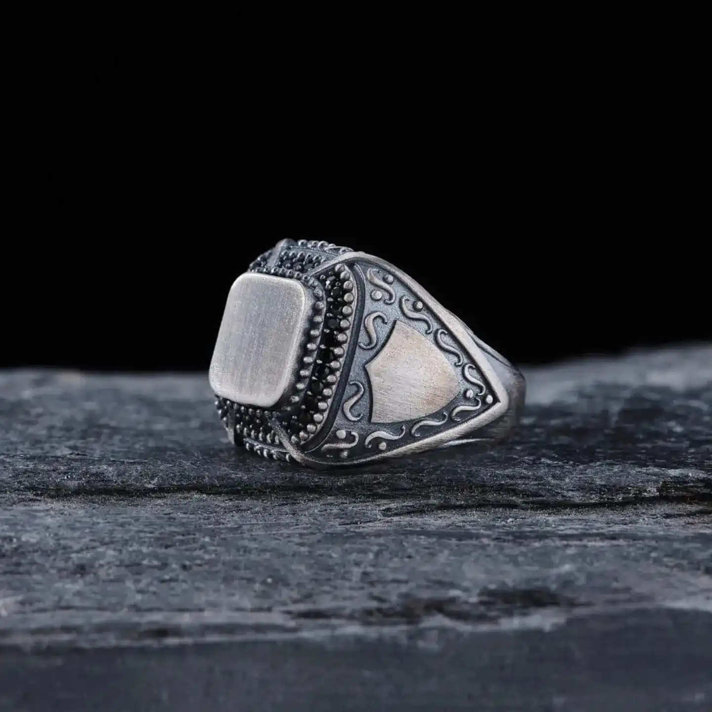 Silver Men's Ring with Black Zircon Stone and Shield Motif Name, Letter Can Be Added Handmade 925 Sterling Silver Ring
Silver Men's Ring with Black Zircon Stone and Shield Motif Name, Letter Can Be Added Handmade 925 Sterling Silver Ring