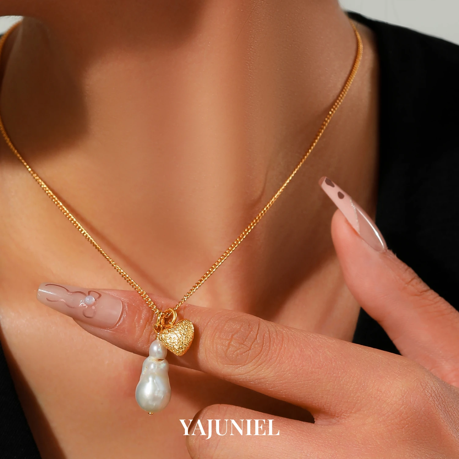 YAJUNIEL 24K Gold Plated Natural Baroque Pearl & Heart Necklace for Women Hypoallergenic Adjustable Dainty Charm Necklace
YAJUNIEL 24K Gold Plated Natural Baroque Pearl & Heart Necklace for Women Hypoallergenic Adjustable Dainty Charm Necklace
