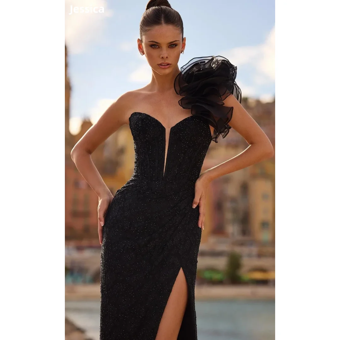Jessica Handmade Organza Flowers on One Shoulder Evening Dresses black Prom Dresses Glitter Embroidered Tulle Customized
Jessica Handmade Organza Flowers on One Shoulder Evening Dresses black Prom Dresses Glitter Embroidered Tulle Customized