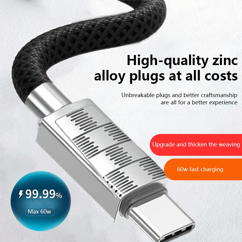 Nylon 60W Fast Charging Data Cable For Apple Huawei Thicken Wire Core Quality Zinc Alloy Plugs iPhone Android Type-C Cable 1M
Nylon 60W Fast Charging Data Cable For Apple Huawei Thicken Wire Core Quality Zinc Alloy Plugs iPhone Android Type-C Cable 1M