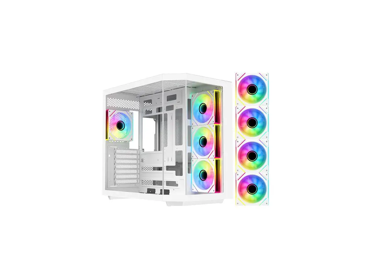 DIYPC ARGB-N3-W White USB3.0/ Type C Tempered Glass E-ATX /ATX Dual Chamber Gaming Computer Case w/ 3 x Tempered Glass Panel and 4 x ARGB PWM Fans (Pre-Installed).
DIYPC ARGB-N3-W White USB3.0/ Type C Tempered Glass E-ATX /ATX Dual Chamber Gaming Computer Case w/ 3 x Tempered Glass Panel and 4 x ARGB PWM Fans (Pre-Installed).