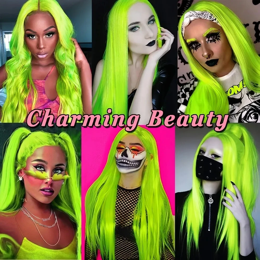 Fluorescent Green Color Hair Frontal Lace Wigs Synthetic Long Silky Straight Pre Plucked Glueless Heat Resistant Hair WIg
Fluorescent Green Color Hair Frontal Lace Wigs Synthetic Long Silky Straight Pre Plucked Glueless Heat Resistant Hair WIg