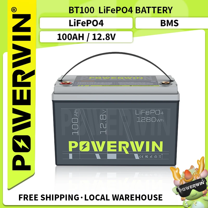 POWERWIN BT100 LiFePO4 Battery 12.8V 100Ah 1280Wh Built-in BMS Grade A Cell Solar Power 4000+Deep Cycle Rechargeable Inverter RV
POWERWIN BT100 LiFePO4 Battery 12.8V 100Ah 1280Wh Built-in BMS Grade A Cell Solar Power 4000+Deep Cycle Rechargeable Inverter RV
