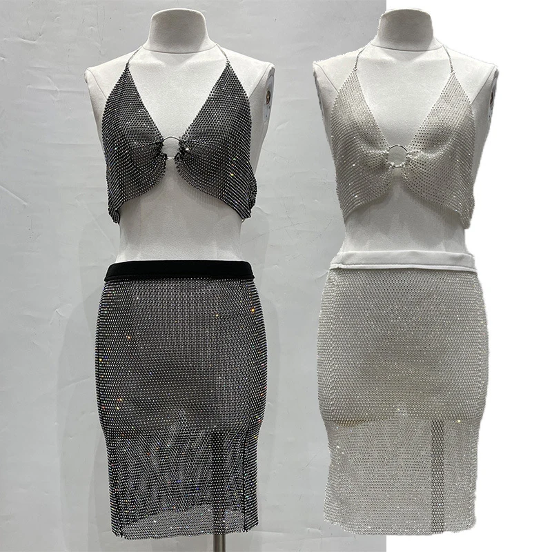 Women Sexy See Through Rhinestone Mesh Skirt and Bra Crop Top Set Metal Chest Chain Bra Dress Summer Rave Party Clubwear Outfit
Women Sexy See Through Rhinestone Mesh Skirt and Bra Crop Top Set Metal Chest Chain Bra Dress Summer Rave Party Clubwear Outfit